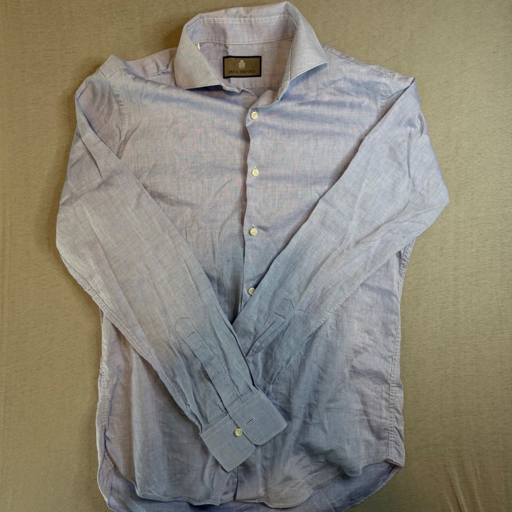 Duca Visconti Mens‎ Light Blue Cotton End-on-End Dress Shirt 15.5 39 Long Sleeve